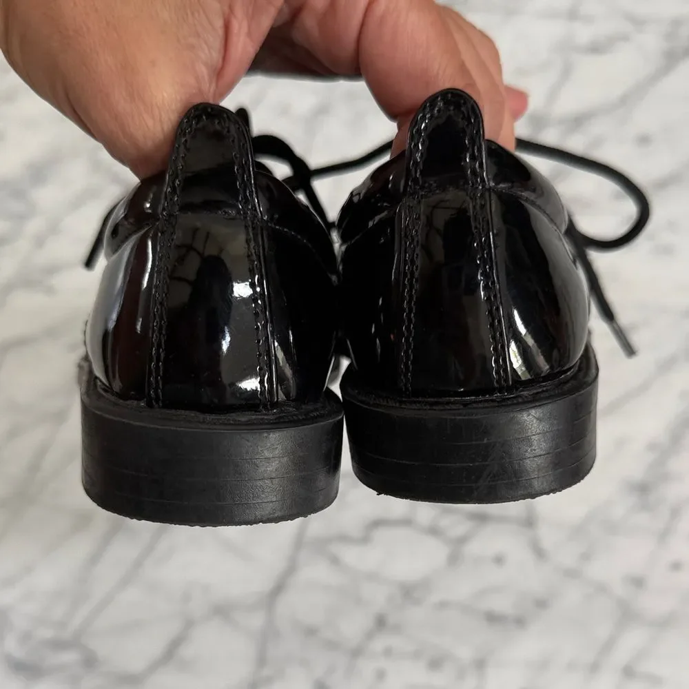 Tip Top Boys Lincoln Patent Leather Black Lace-Up Square Toe Shoes Sz 10 Toddler